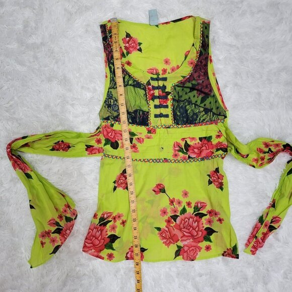 Free People Floral Bohemian Style Tie Waist Sleeveless Blouse - Size 6 - Picture 6 of 9